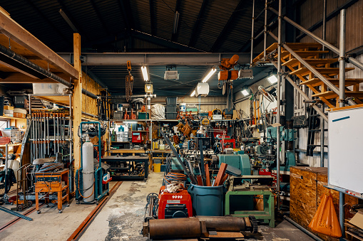 Metal fabrication workshop with no people in Japan