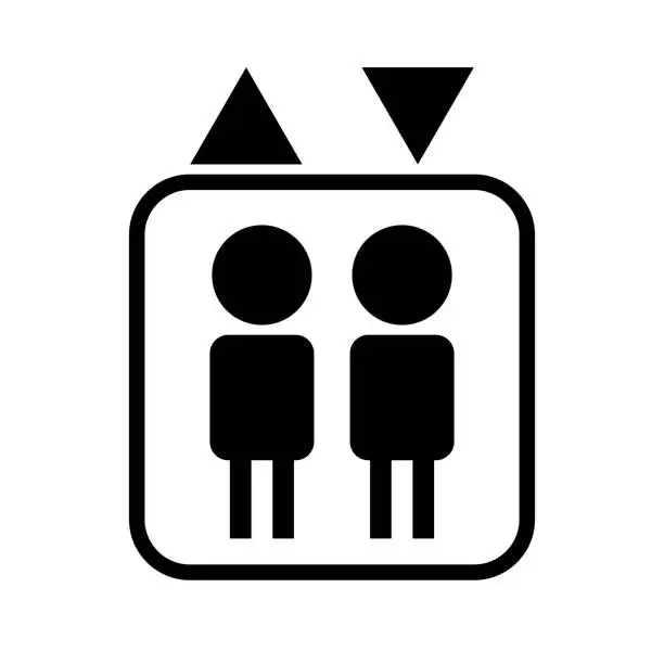 Vector illustration of Elevator icon and two passenger icons. Vector.