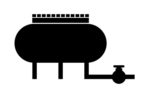 Propane gas tank and pipeline silhouette icon. Editable vector.