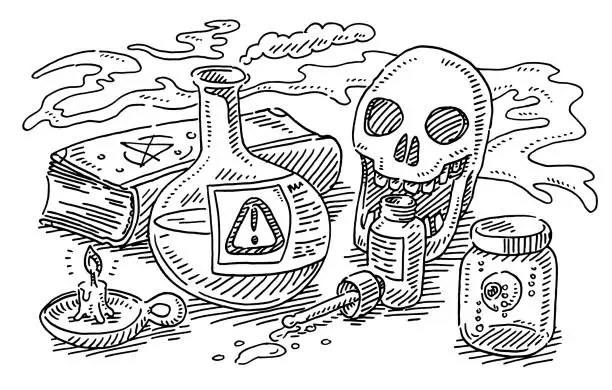 Vector illustration of Group Of Alchemy Objects Drawing