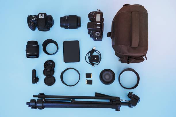istock overhead view bag appliances graphy blue background 1464375181