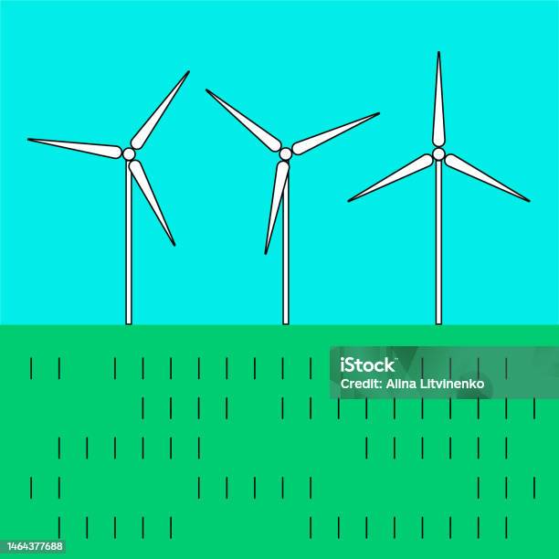Wind Generator Vector Wind Generator Green Energy Simple Vector Illustration On Green Grass ...