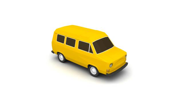 istock yellow delivery van isolated in white background. 3d rendering 1464378947
