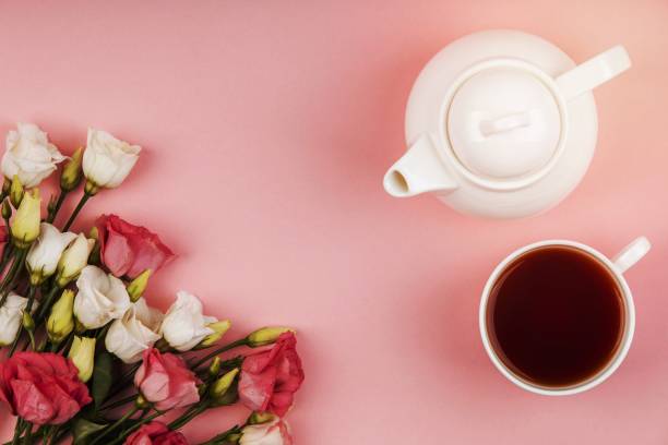 istock top view beautiful roses arrangement with teapot cup tea 1464383905