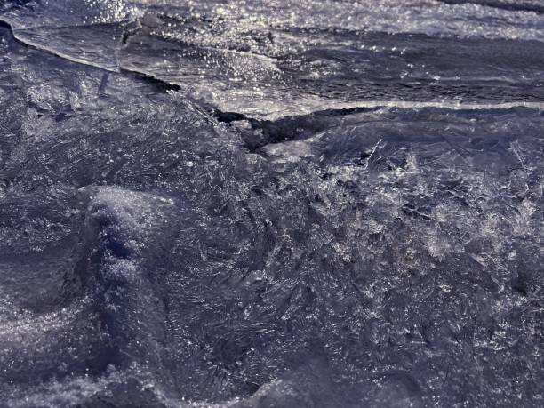 istock Shining ice floe frozen water surface at winter evening. 1464385824
