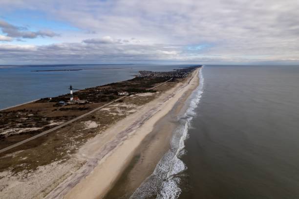 istock Aerial view of sea waves breaking beach 1464390912