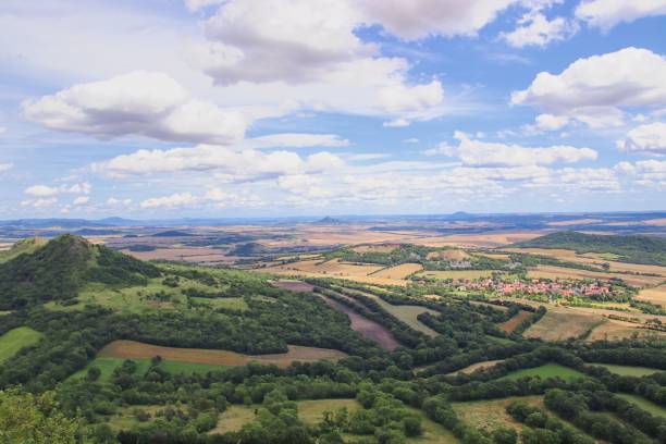 istock A view to the landscape with meadows, trees and fields at Czech Highlands 1464392883