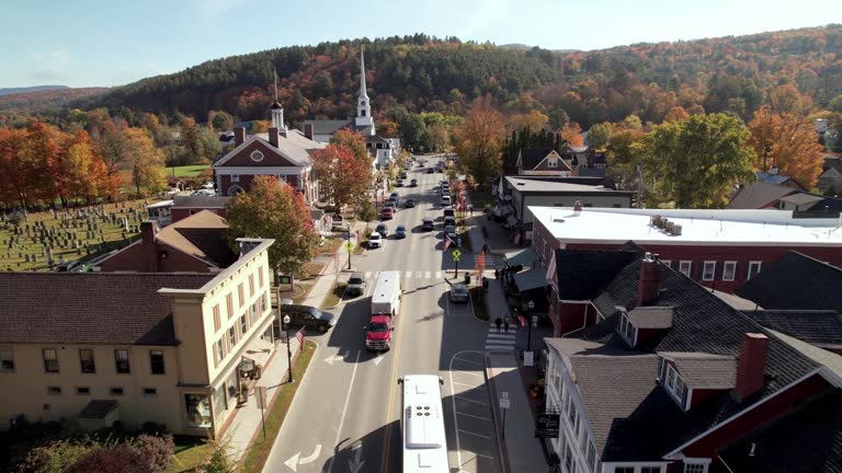 stowe vermont hometown usa aerial, small town america