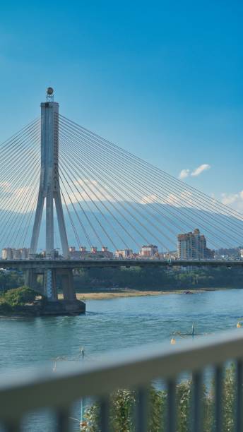 istock Vertical view of Jembatan 5 Barelang bridge before the blue sky 1464395189
