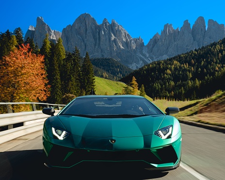 zurich, Switzerland – November 19, 2022: A green exotic rare Lamborghini Car