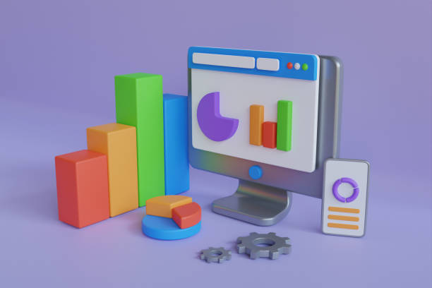 istock Data Analysis tool for everyone for website and mobile website. Concept with laptop computer, charts diagrams, graphs and place for text. 3d Illustration 1464398187