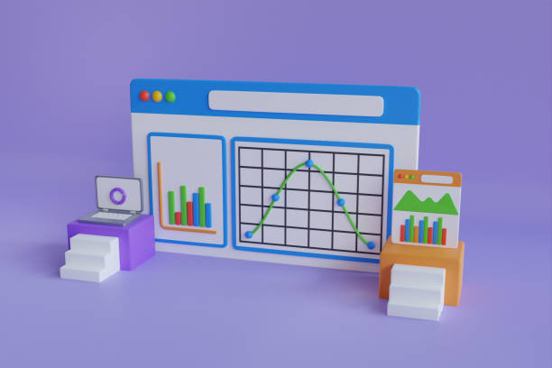 istock 3D Automated data analysis, financial forecast, market research. Concept with laptop computer, charts diagrams, graphs and place for text. Tools for data analysis, statistical or financial analytics. 3d illustration 1464398404