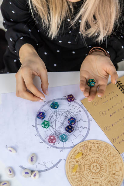 istock Woman numerologist astrologer counts numbers. Selective focus. 1464398451
