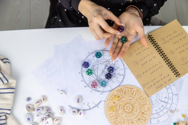 istock Woman numerologist astrologer counts numbers. Selective focus. 1464398515