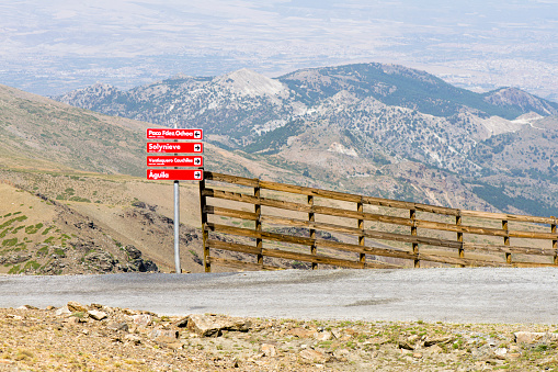 The ski pistes and the road up to Pico del Veleta, Sierra Nevada, Andalusia, Spain