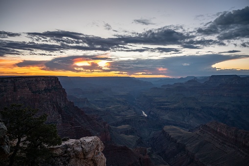 An aerial view of Grand Canyon at dusk