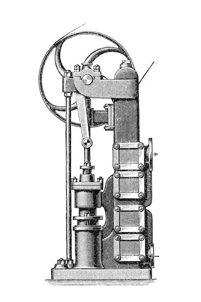 Old pumps ,Double-acting plunger pump with belt drive Old pumps ,Double-acting plunger pump with belt drive old water well drawing stock illustrations