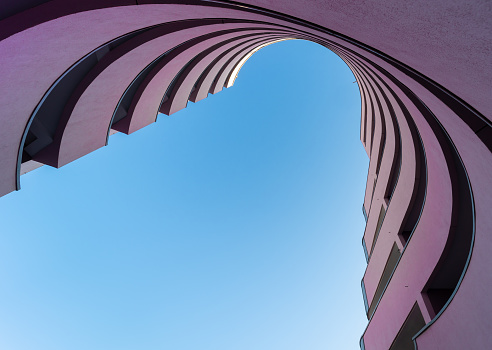 Low angle view of building against clear blue sky