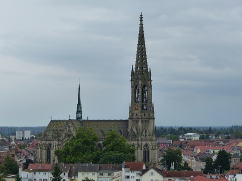 Rooftop view of Gedachtniskirche church and Speyer cityscape in Germany