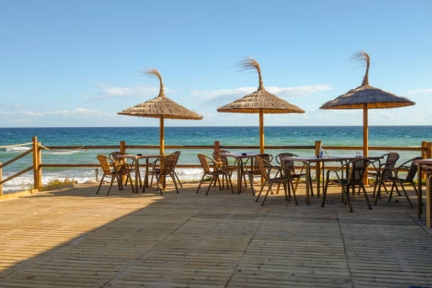 istock Empty beach terrace in Costa del sol beach, Spain 1464407545