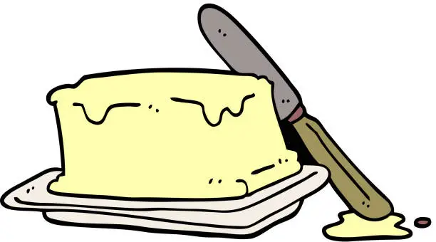 Vector illustration of cartoon doodle butter and knife