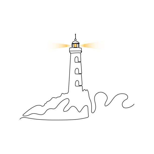 illustrations, cliparts, dessins animés et icônes de phare dans le style de dessin au trait continu. - sea storm lighthouse rough