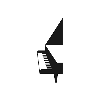 Abstract grand piano. Black simple music instrument isolated on white background. Musical logo. Vector illustration