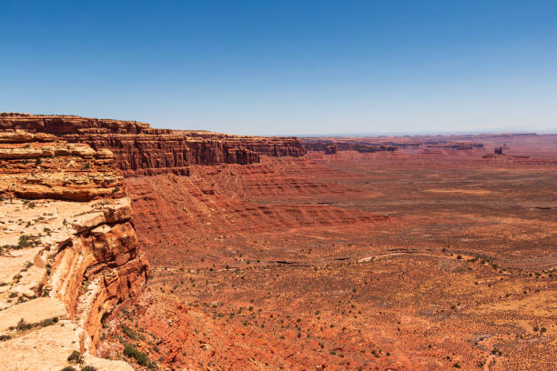 istock Dry arid deserted area under the blue clear sky at sunset 1464412806