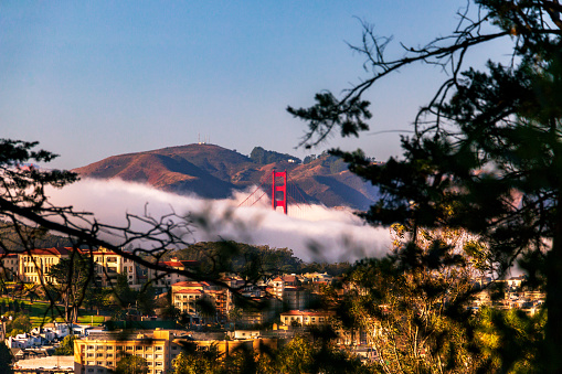 A cloudscape covering the Golden Gate Bridge in California