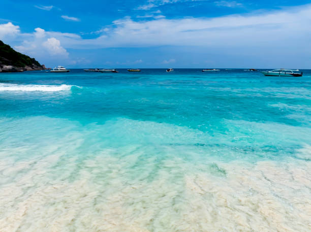 la tropicale avec l’île côtière dans un récif de corail, la mer bleue et turquoise paysage naturel incroyable avec lagon bleu-vue ci-dessus - visayan islands photos et images de collection