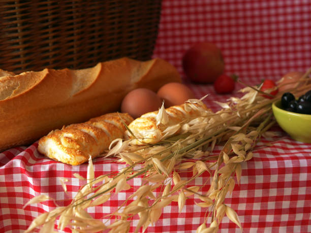istock Picnic food with bread and pastries 1464417298