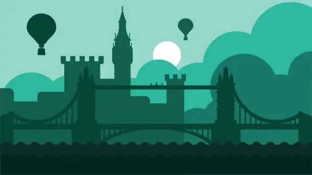 Vector illustration of London city landscape with castle and river vector