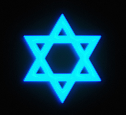 Star of David, the symbol of Judaism, as a neon light.