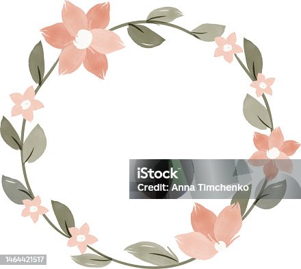 istock Watercolor hand painted frame with pink flowers, little green leaves and branches on transparent background. Frame for wedding invitations, save the date or greeting cards 1464421517