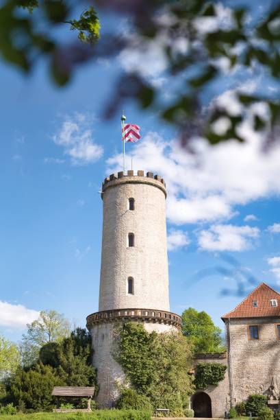 the so-called sparrenburg (castle) in the german city of bielefeld - seville water spain european culture imagens e fotografias de stock