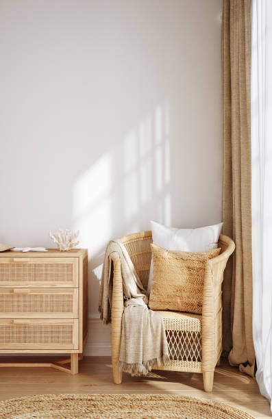 istock Wicker furniture in beige Coastal boho style interior 1464431314