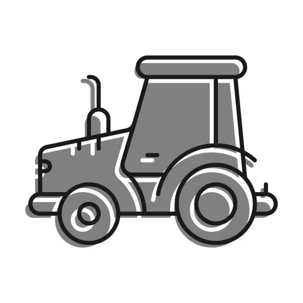 Vector illustration of Linear filled with gray color icon. Agricultural Tractor. Transport And Equipment For Transporting Agricultural Products On Field. Simple black and white vector Isolated On White Backgr