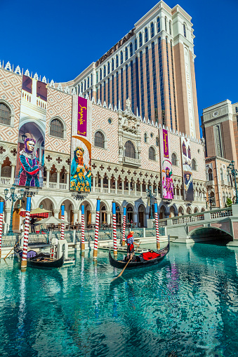 Las Vegas, USA - June 15, 2012: The Venetian Resort Hotel and Casino. The resort opened on May 3, 1999 with flutter of white doves, sounding trumpets, singing gondoliers and actress Sophia Loren.