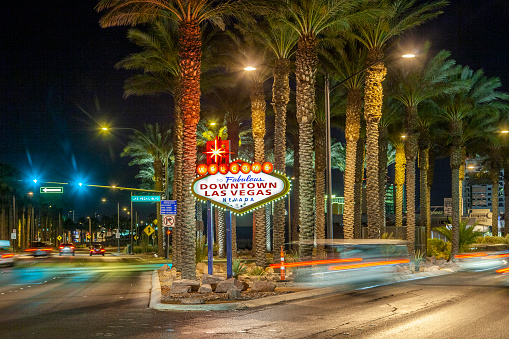 Las Vegas, USA - June 15, 2012: The downtown Las Vegas sign at night.
