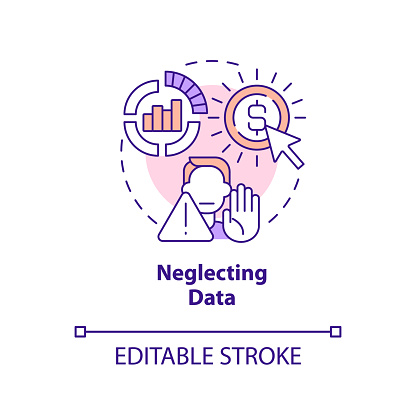 Neglecting data concept icon. Not monitoring information. Affiliate marketer mistake abstract idea thin line illustration. Isolated outline drawing. Editable stroke. Arial, Myriad Pro-Bold fonts used