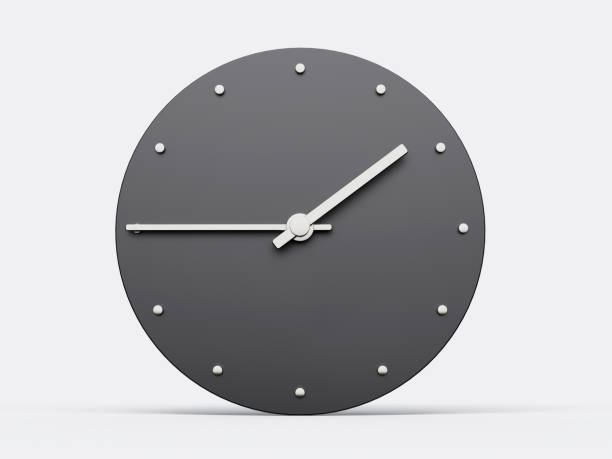 istock Simple clock gray 1:45 o clock quarter to Two o'clock Modern Minimal Clock. 3D illustration 1464449687