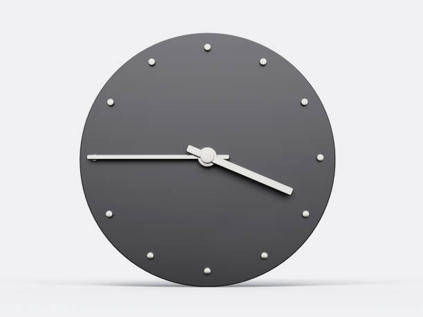 istock Simple clock gray 3:45 o'clock or Three forty five Modern Minimal Clock. 3D illustration 1464449700