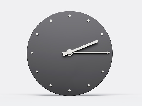 Simple clock gray 2:15 quarter past Two o'clock Modern Minimal Clock. 3D illustration