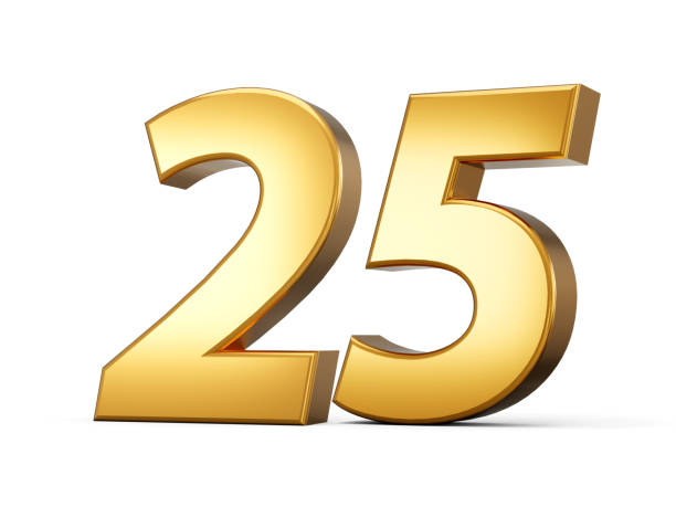 istock Golden metallic Number 25 Twenty five, White background 3d illustration 1464449920