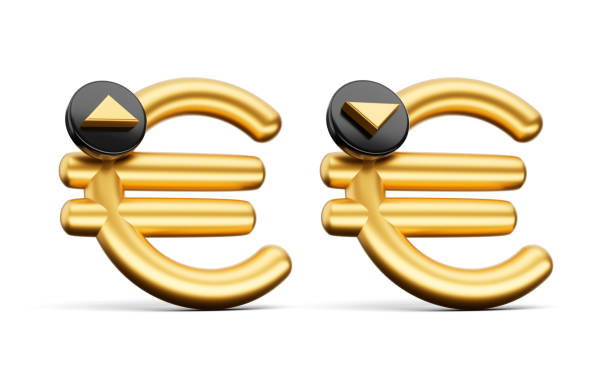 istock Gold and black Euro raising and falling sign 3d illustration 1464450120