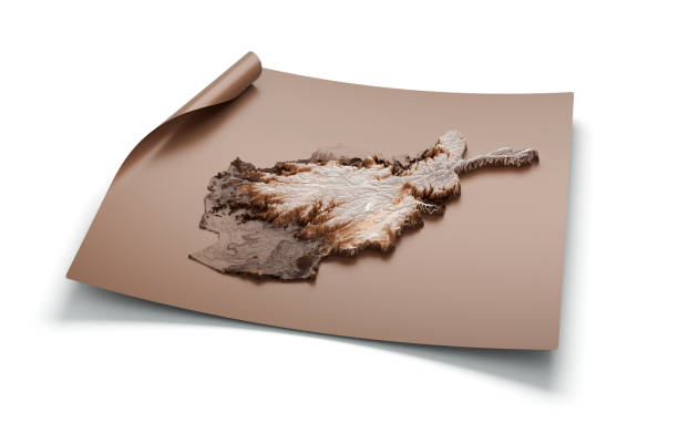 istock Map of Afghanistan old style brown on Unrolled map paper sheet 3D illustration 1464451255
