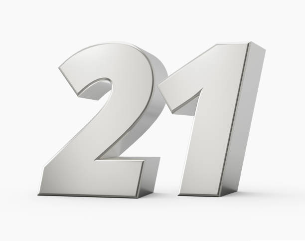 istock Silver 3d numbers 21 Twenty one. Isolated white background 3d illustration 1464455157
