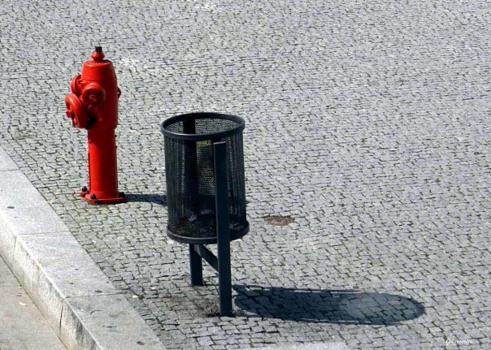 Fire hydrant and trash can