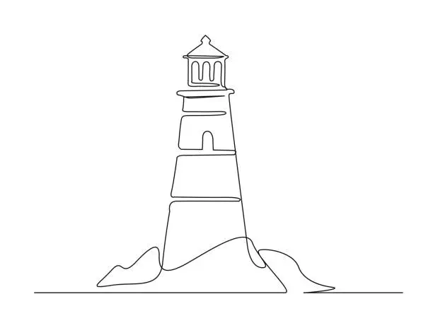Vector illustration of Continuous one line drawing of lighthouse tower. Simple illustration of Castle Hill Tower line art vector illustration