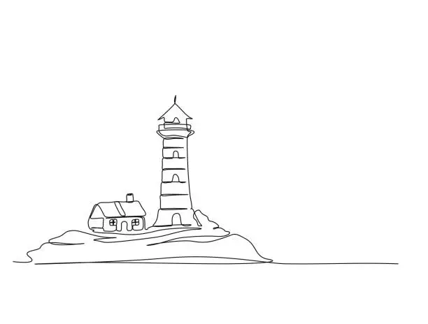 Vector illustration of Continuous one line drawing of lighthouse tower. Simple illustration of Castle Hill Tower line art vector illustration